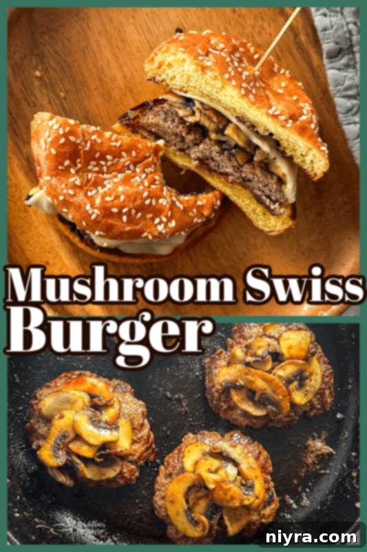 Multiple Mushroom Swiss Burgers on a serving tray, ready to eat.