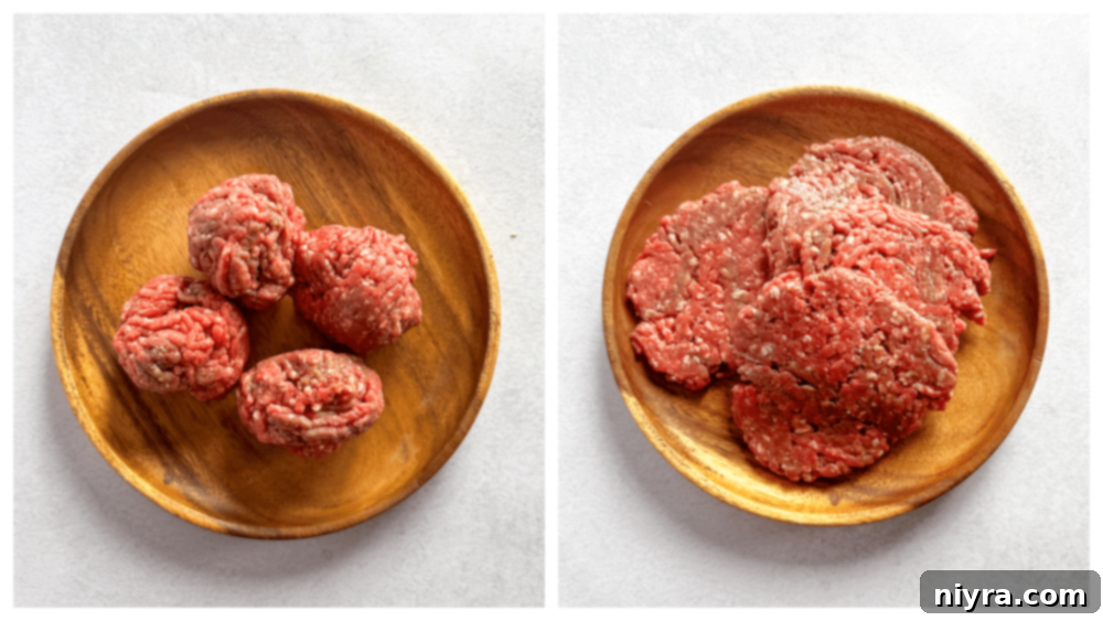 Step-by-step image of forming burger patties.