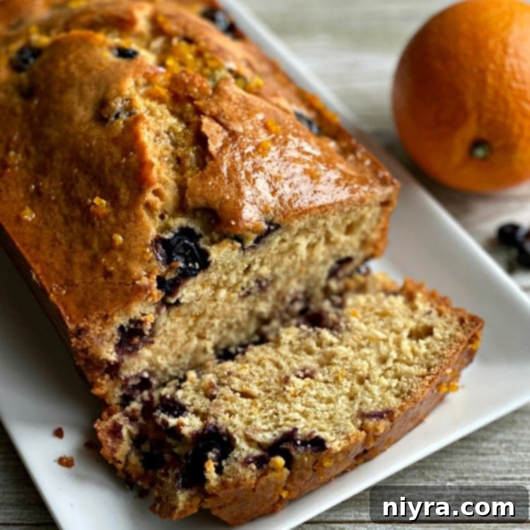 Blueberry Orange Bread sliced close up