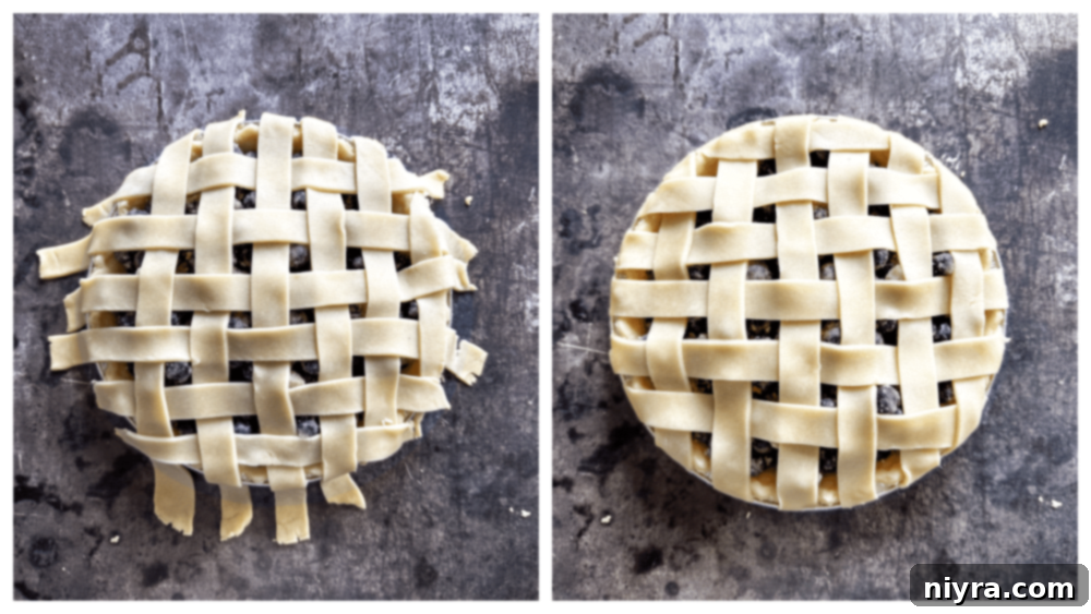 Blueberry filling in the pie crust before topping