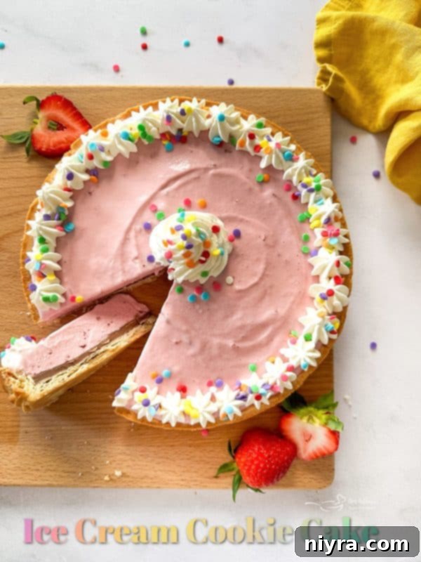 Hero shot of the Ice Cream Cookie Cake, beautifully presented