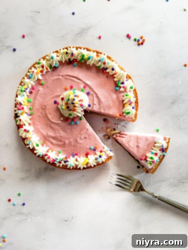 A top-down view of the freshly made Ice Cream Cookie Cake, ready to be decorated