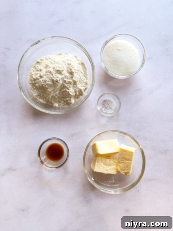 Ingredients for Ice Cream Cookie Cake laid out on a table, including butter, sugar, flour, chocolate, and ice cream