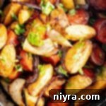 Extreme close up of Air Fryer Sausage & Potatoes