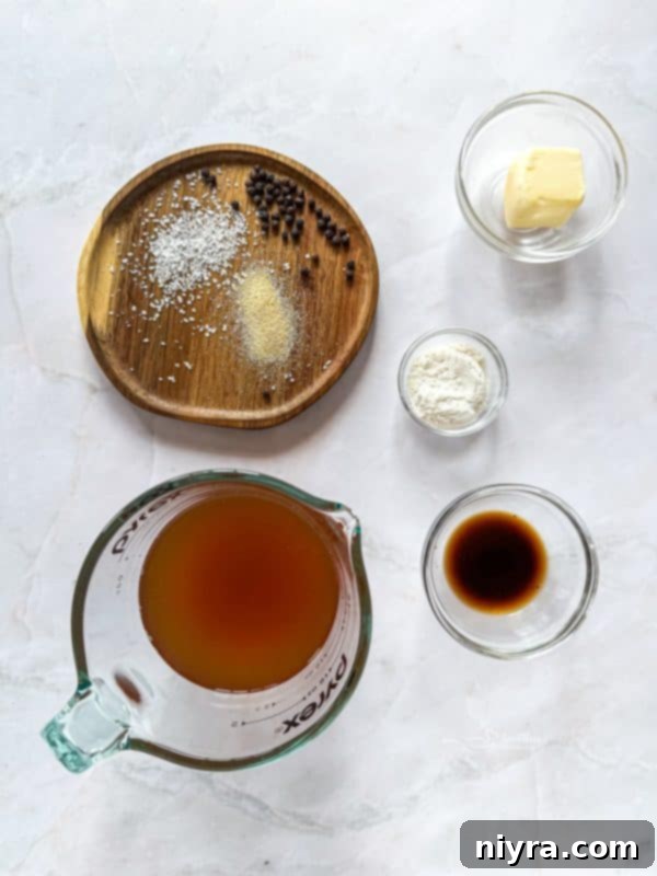 A bowl of homemade au jus without drippings.