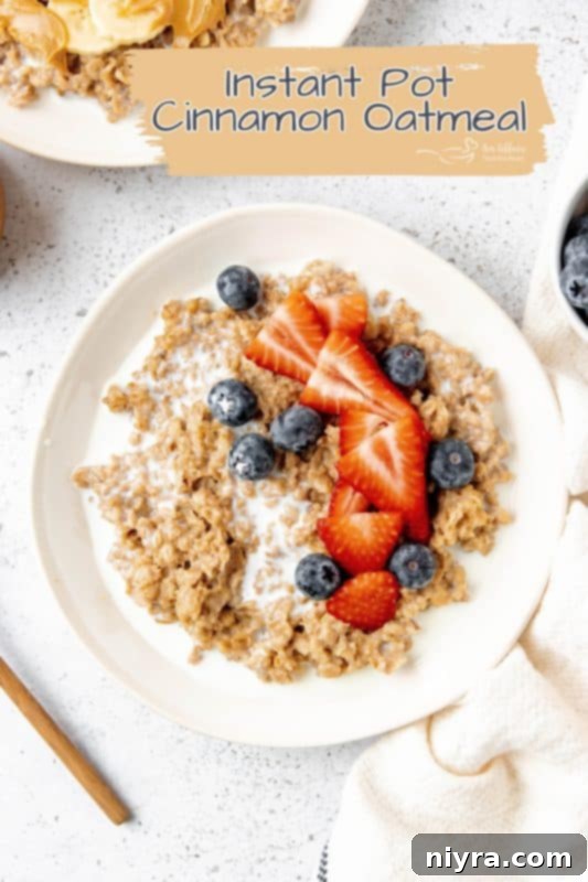 A beautifully presented bowl of Instant Pot Cinnamon Oatmeal, garnished with fresh fruit, ready to be enjoyed.