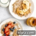 Two bowls of Instant Pot Cinnamon Oatmeal.