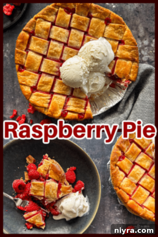 Homemade Fresh Raspberry Pie with a fork