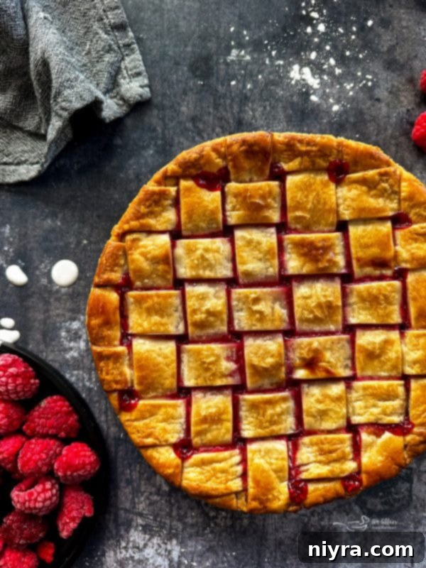 Whole Fresh Raspberry Pie with Lattice Crust