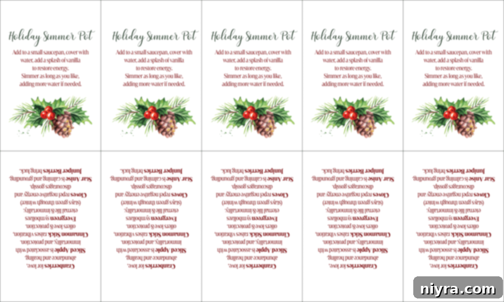 Free printable holiday simmer pot gift tags