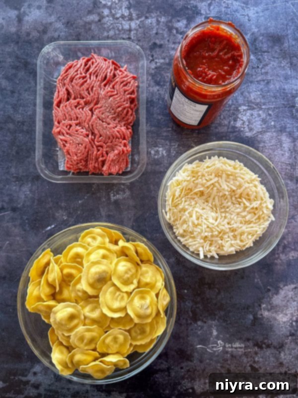 Overhead shot of Slow Cooker Ravioli Lasagna, freshly cooked and ready to serve.