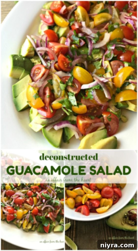 Layered Guacamole Salad 3 Close-up of the Deconstructed Guacamole Salad, highlighting the colorful heirloom tomatoes