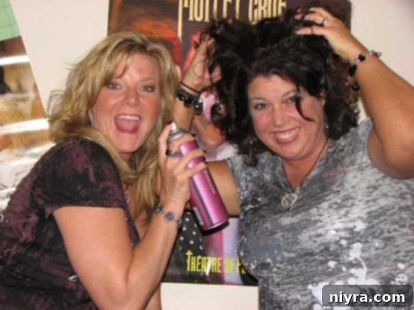 Layered Guacamole Salad 6 Author Michaela and Candi posing before a Motley Crue concert