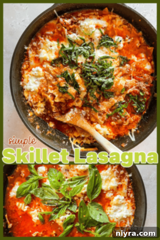 A serving of skillet lasagna with a fork
