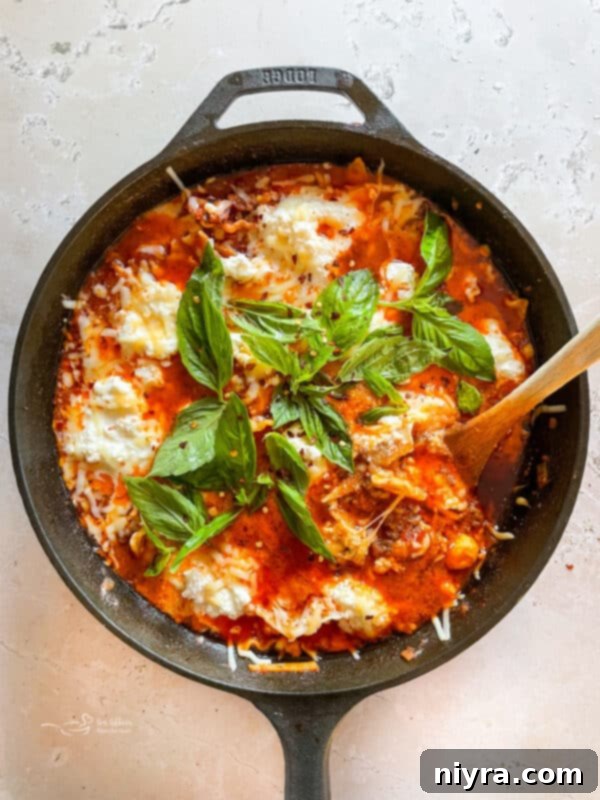 Skillet lasagna cooking process, step-by-step