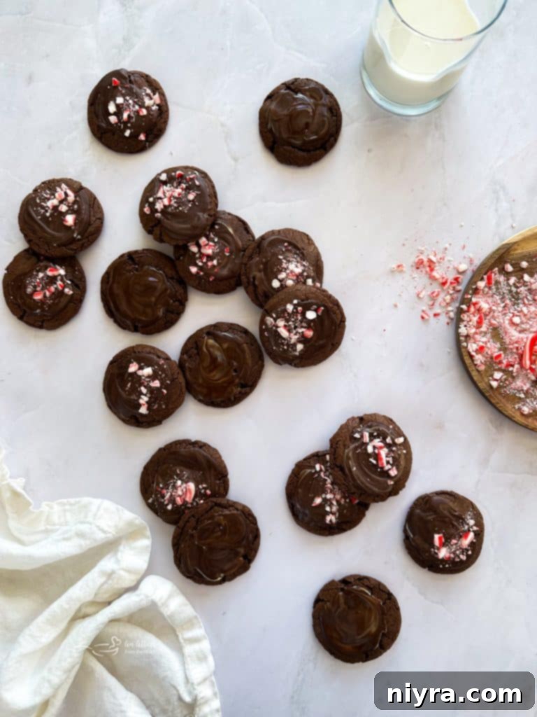 Beautifully arranged Chocolate Mint Candy Cookies on a festive platter.