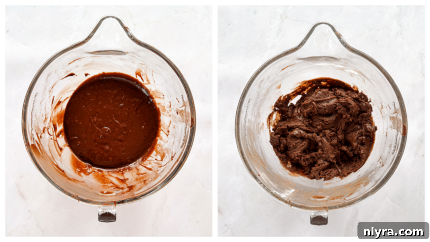 Adding eggs to the chocolate mixture in a mixer for cookies.