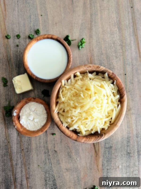 Reuben's Tangy Nacho Tower 5 Ingredients for Reuben Nachos laid out, including chips, corned beef, kraut, and dressing