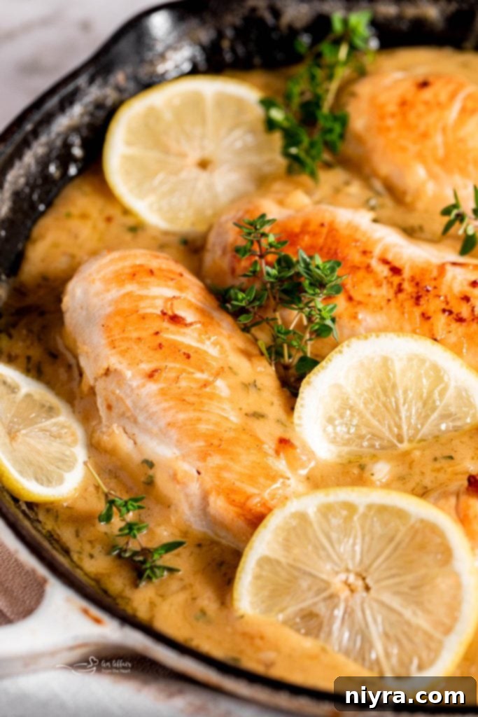 Easy Slow Cooker Chicken Marsala 3 Close up of Lemon Chicken in a cast iron skillet
