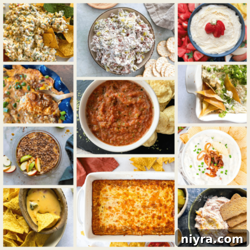 A vibrant collection of various dip recipes, perfect for any gathering or party.