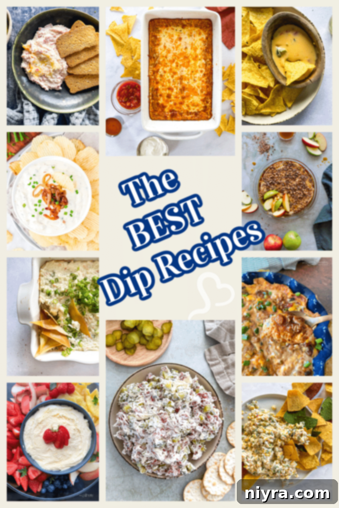 A Pinterest-friendly graphic encouraging readers to pin this collection of best dip recipes for future reference.