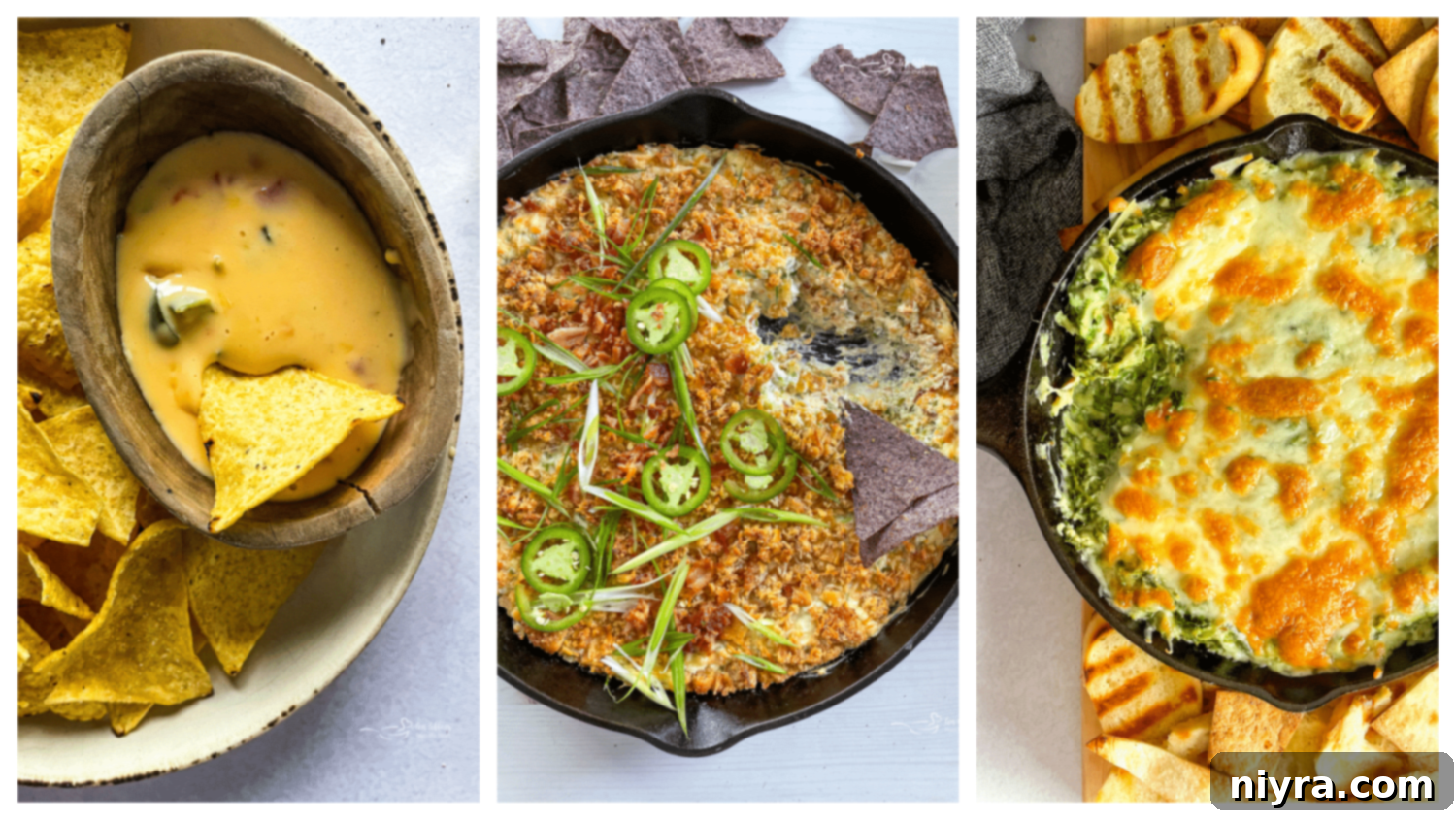 An enticing arrangement of various Hot Dip Recipes, steaming and ready to serve.
