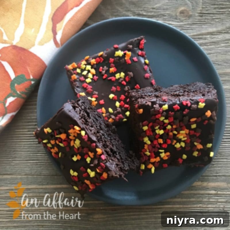 Chocolate Ganache Brownies decorated with fall-themed sprinkles