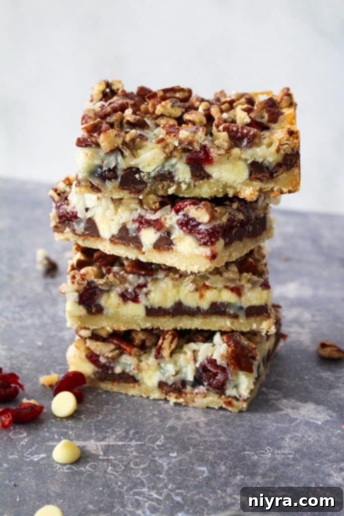 Double Chocolate Cranberry Magic Bars with a rich, festive appearance.