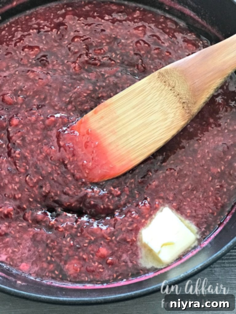 Ruby Raspberry Nectar 8 Raspberry Sauce Thickening in a Pan