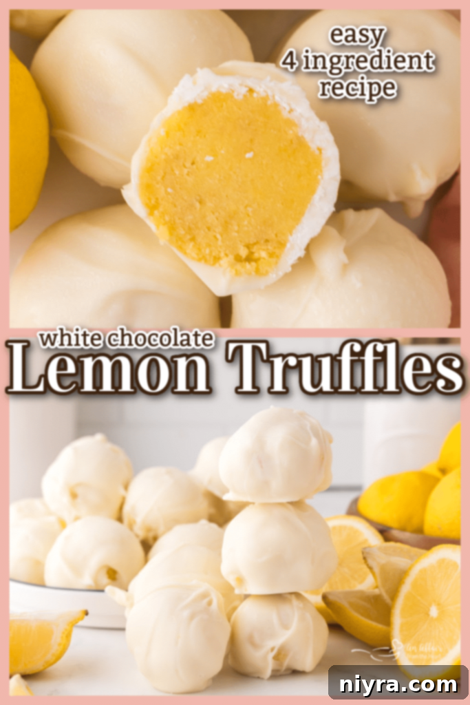 A beautiful display of finished white chocolate lemon truffles, elegantly presented.
