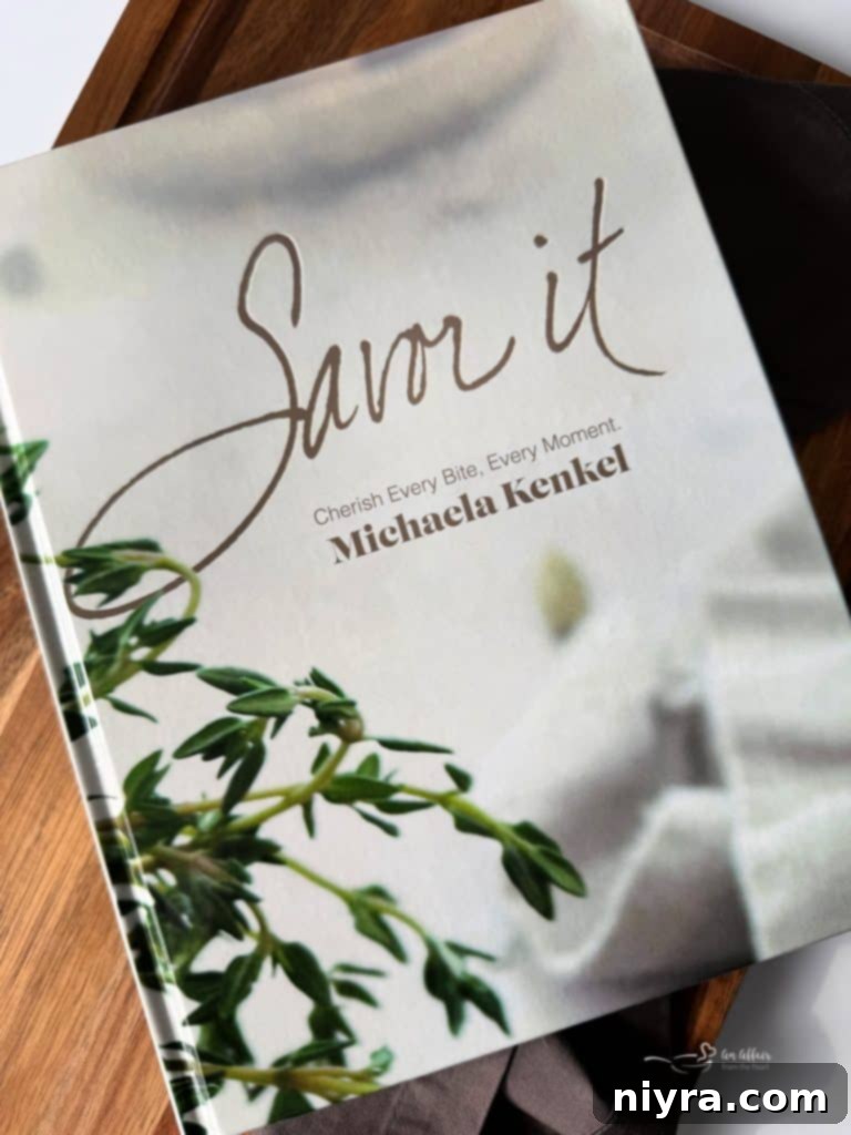 Savor It Cookbook cover featuring vibrant food and kitchen setting