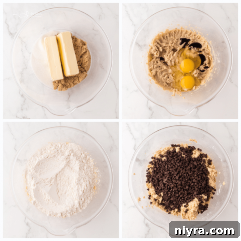 Bite-Sized Chocolate Chip Delights 8 Ingredients for chocolate chip cookies laid out on a table