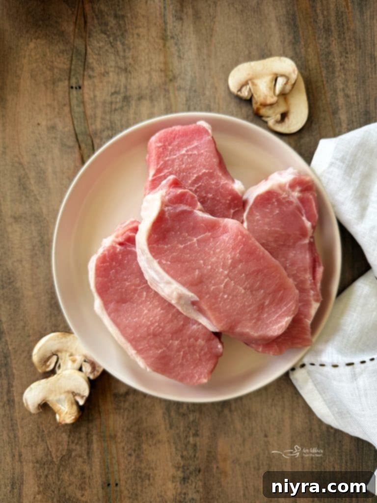 A serving of No Peek Pork Chops and Rice on a plate.
