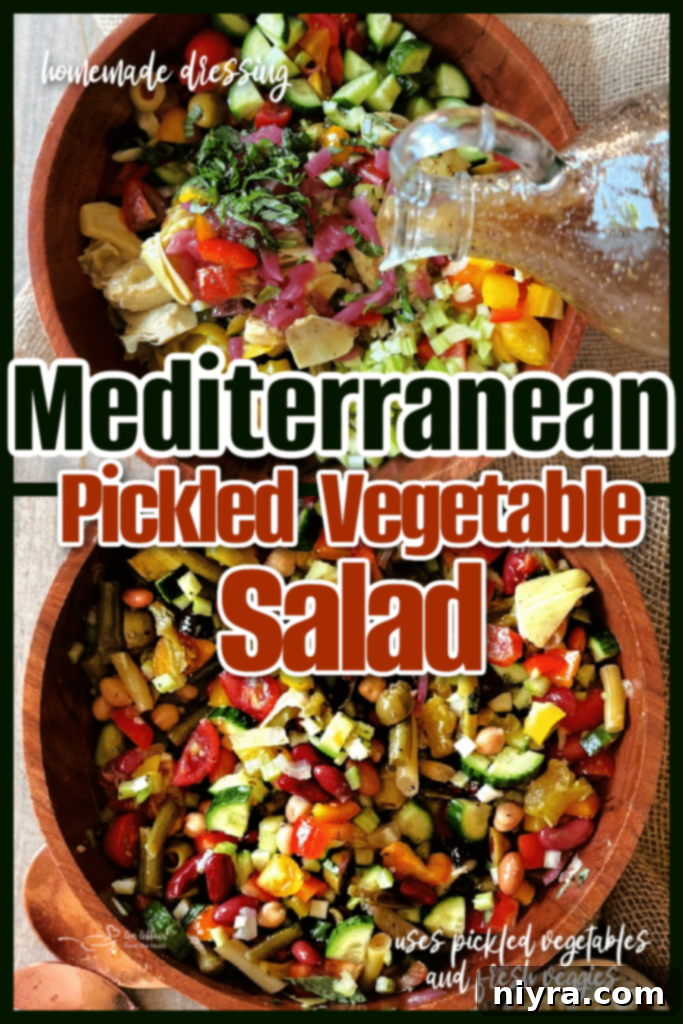 Final presentation of the Mediterranean Pickled Vegetable Salad in a bowl.