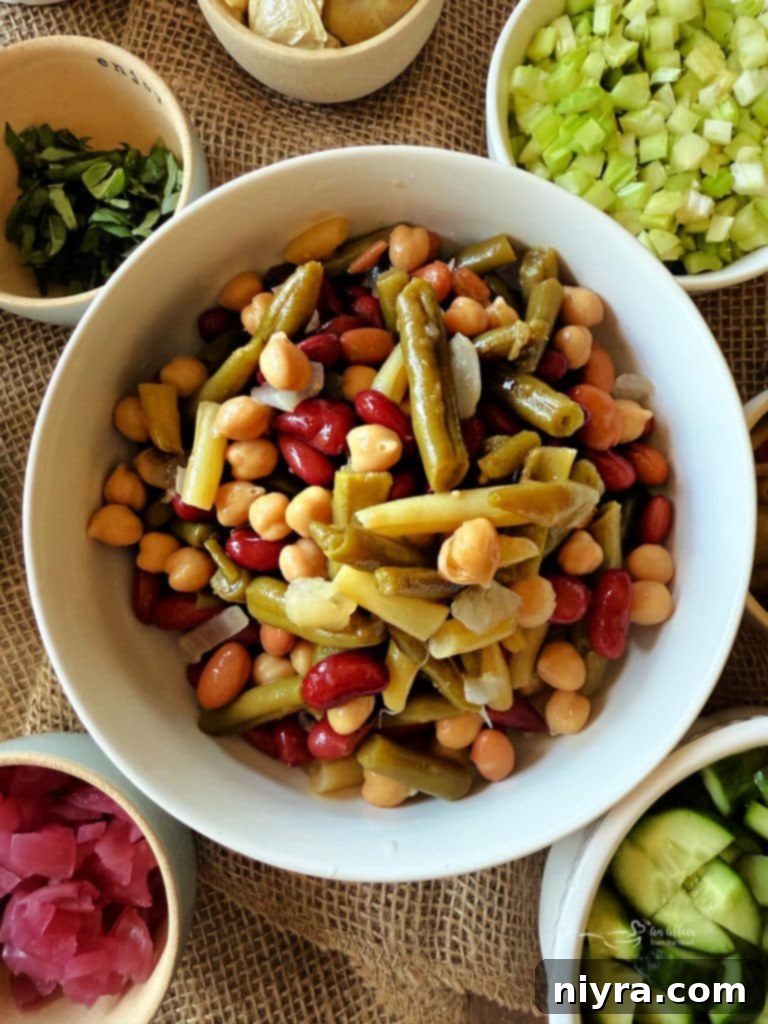 Close up of the Mediterranean Pickled Vegetable Salad, showing the varied textures.