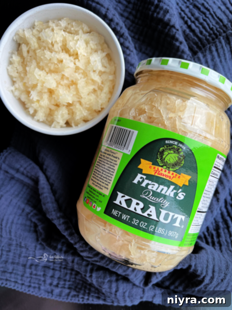 Jar of Frank's Kraut on a wooden table