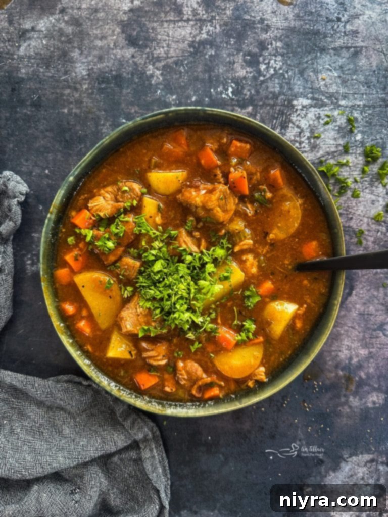 Ingredients laid out for making pork stew.