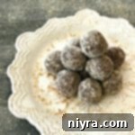 Mocha Rum Balls on a white serving tray