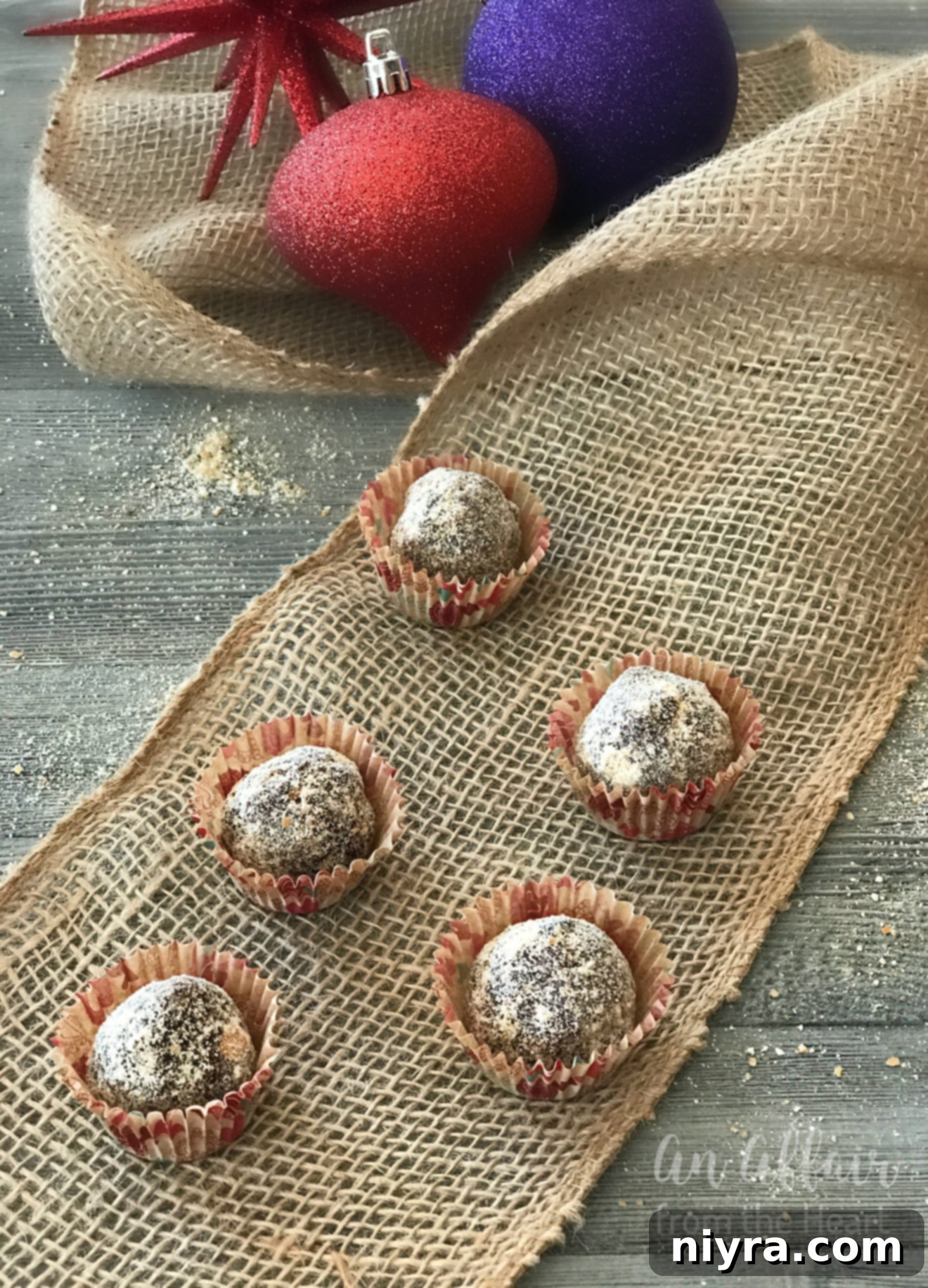 A festive arrangement of Mocha Rum Balls, showcasing their delightful appearance.