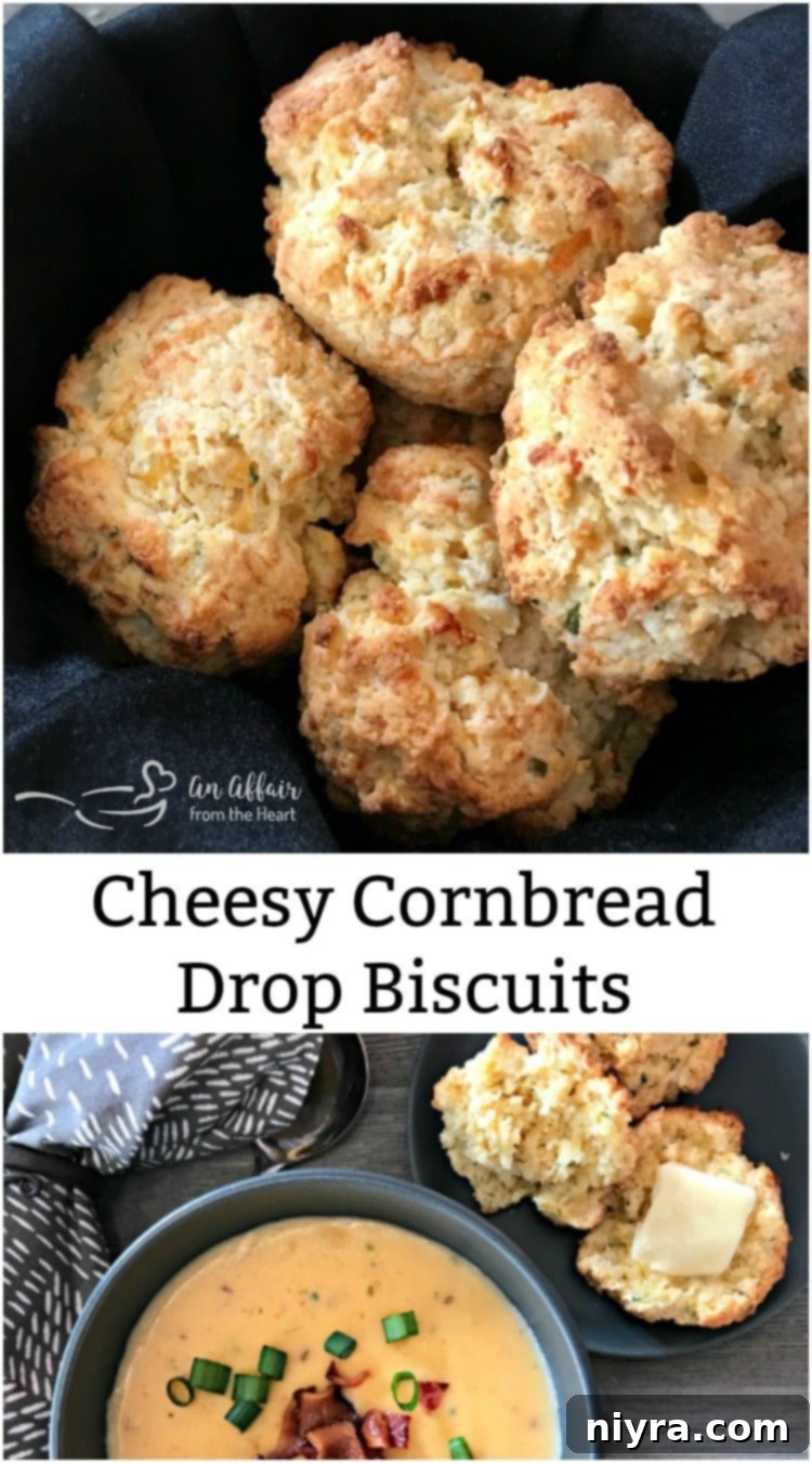 Close-up of fluffy Cheesy Cornbread Drop Biscuits on a cooling rack