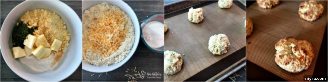 Ingredients for Cheesy Cornbread Drop Biscuits being mixed in a bowl, showing the preparation stage