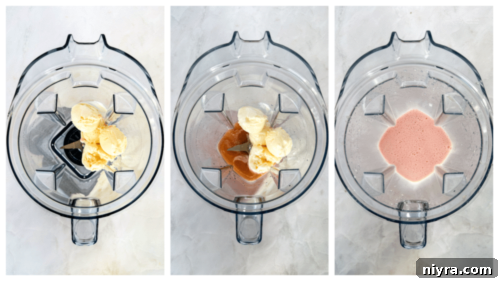 Pink Velvet Dream 8 Ingredients being added to a blender for Pink Squirrel.