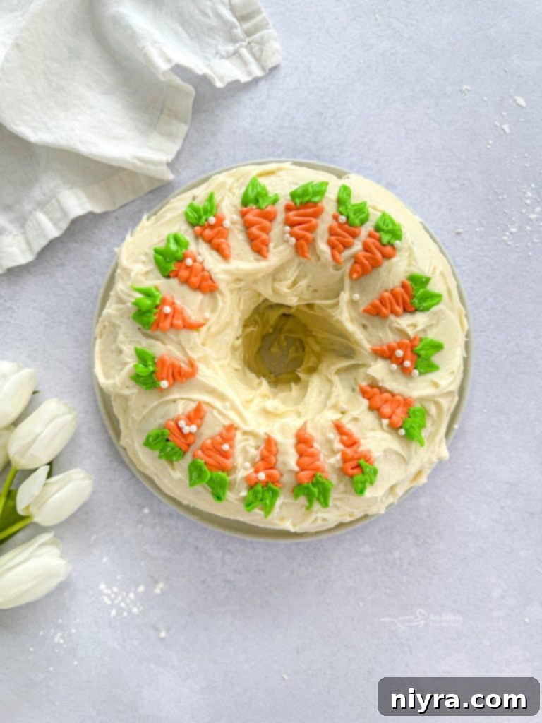 Finished Carrot Bundt Cake with Cream Cheese Frosting