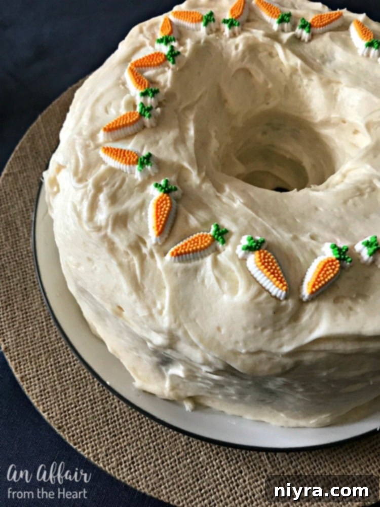Overhead of Carrot Bundt Cake, showcasing its beautiful shape