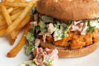 Blackened Salmon Burgers and BLT Slaw