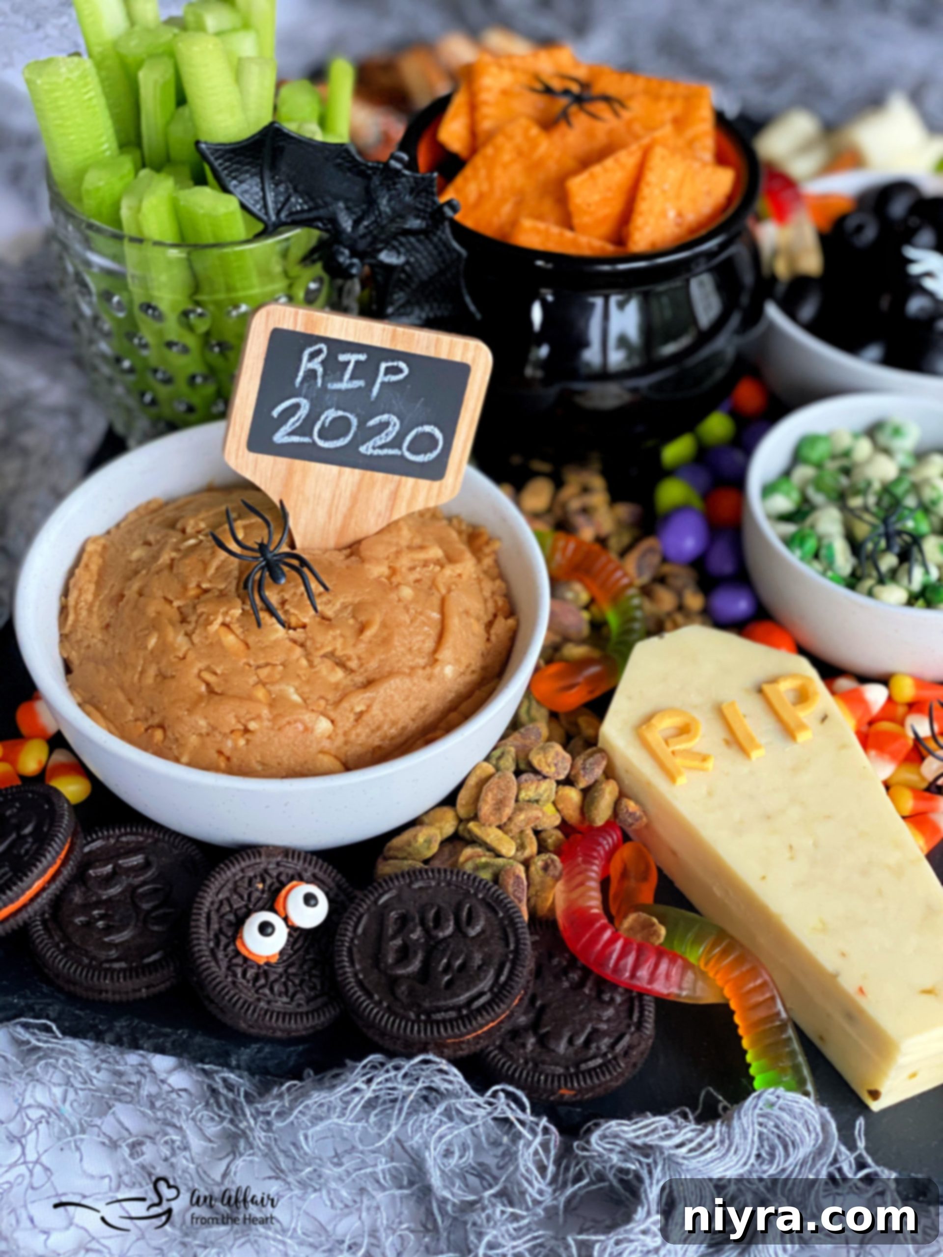 Spooky Sweet and Savory Halloween Snack Board with Peanut Butter Dip 1 featured 19319 scaled