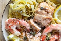 Pan-Seared Salmon and Shrimp in Lemon Caper Sauce