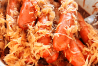 BBQ Hot Dogs and Tangy Sauerkraut