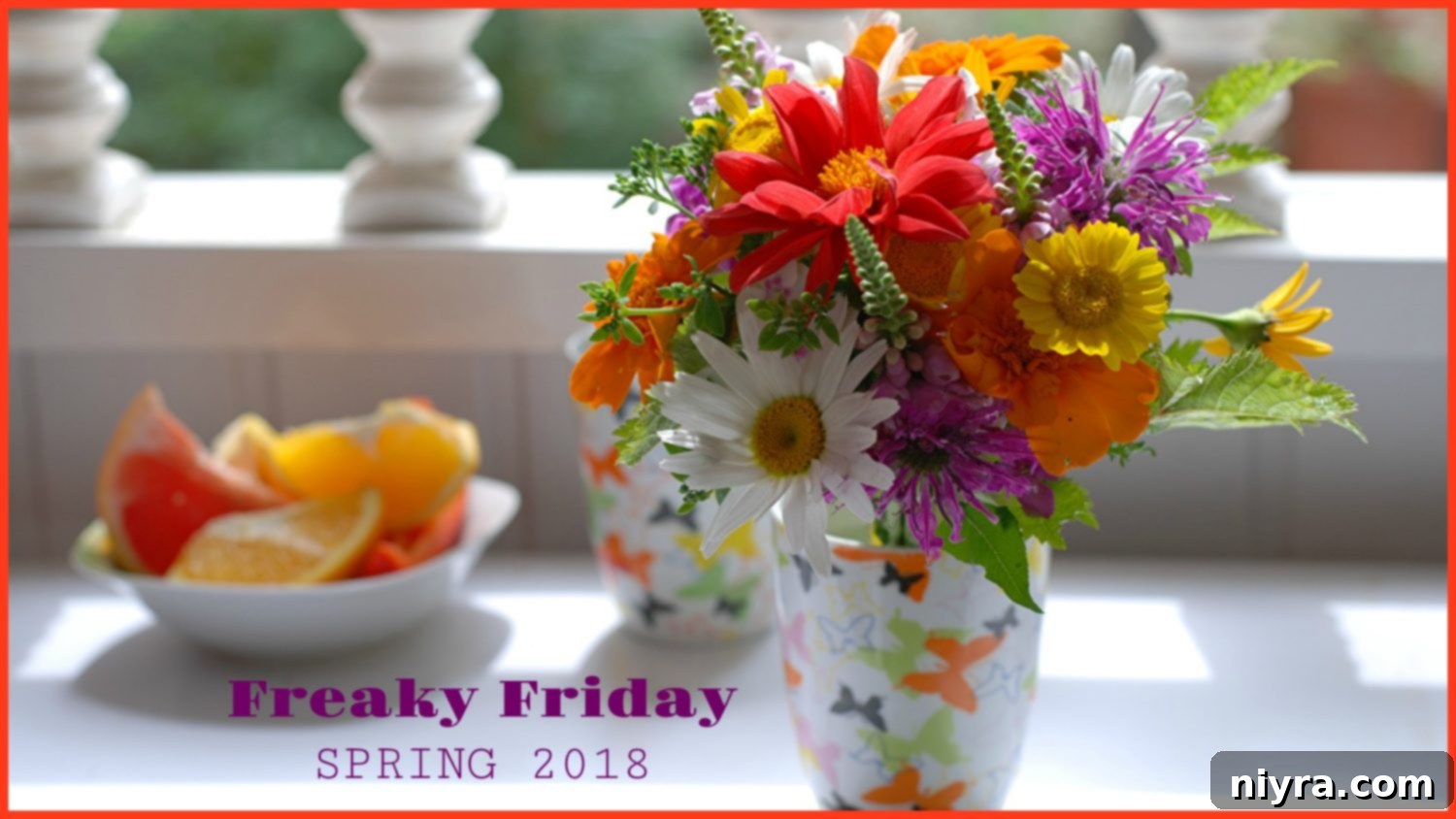 Freaky Friday Spring Blog Hop 2018 banner with various food images.
