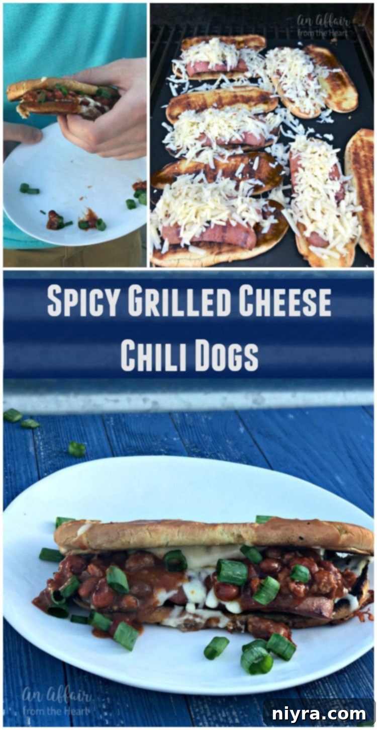 Close-up of Spicy Grilled Cheese Chili Dogs being assembled on the grill, showing hot dogs, pepper jack cheese, and buns, ready for a summer cookout.